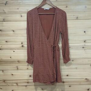 Abercrombie & Fitch Dress Womens XL Brown Polka Dot Wrap Mini Dress